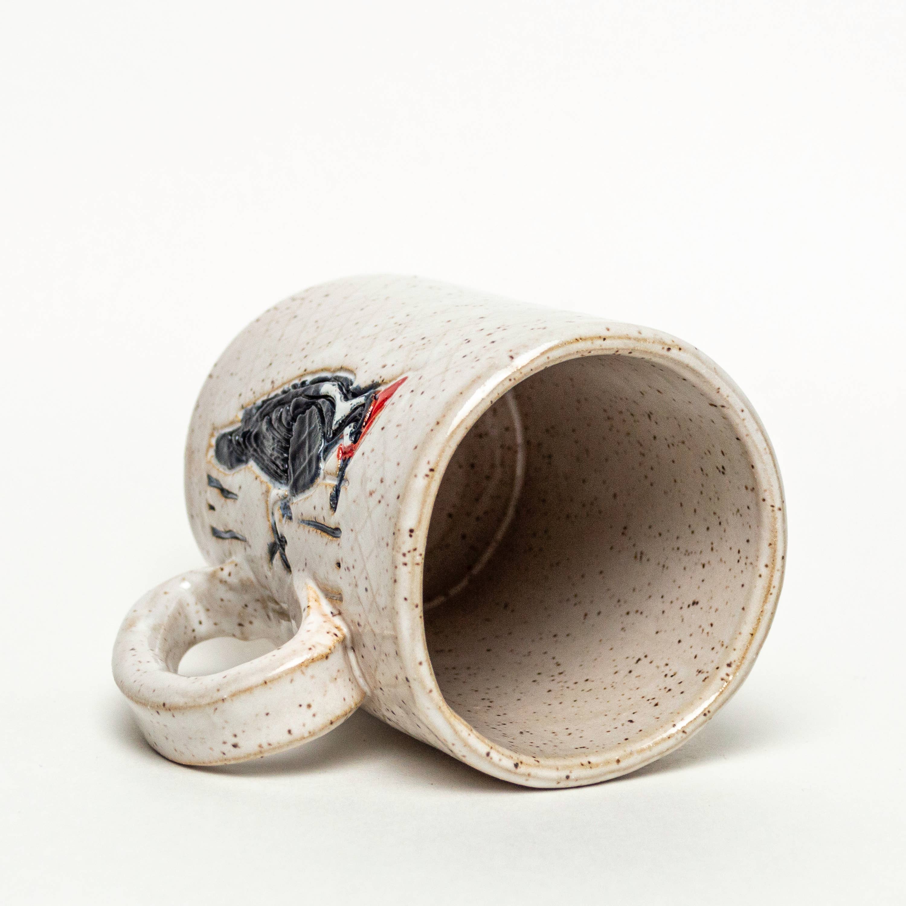 Woodpecker Pattern Handmade in Ohio Ceramic White 14oz Mug