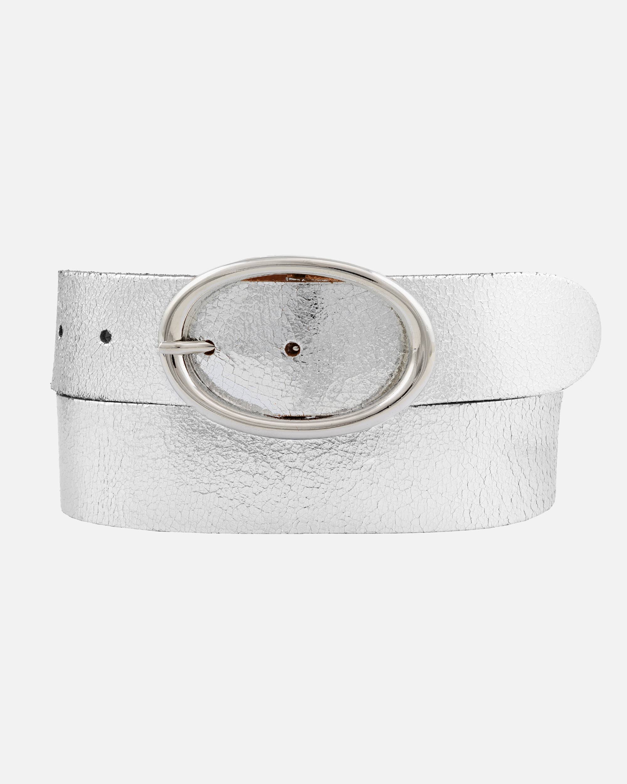 Chi | Metallic Leather Belt with Sleek Oval Buckle